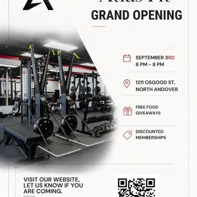 🎉 GRAND OPENING | September 3rd 🎉 Atlas Fit is officially open in North Andover. Come see the space, meet the coaches,
