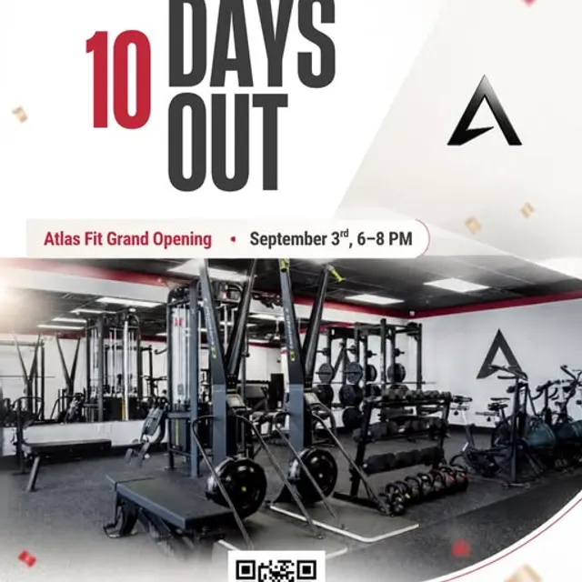 10 days out 🔴 Atlas fit’s grand opening is almost here - September 3rd 6-8pm New equipemnt. New Energy. A community bui